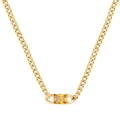 Collana in acciaio inossidabile placcato oro con ciondolo rettangolare in zircone giallo su bianco - Zirconia Giallo a Forma Rettangolare (N2053-GO-Y)
