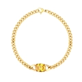 Gold plated stainless steel Cuban link bracelet featuring a large oval yellow zircon stone - Oval Yellow Zircon Style (B2032-GO-Y)