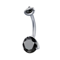 Titanium navel piercing with black round zircon and classic three-prong setting - Black Zircon (BJ002-BL)