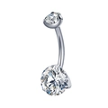 Titanium belly button ring with sparkling double cubic zirconia stones in a claw setting - Transparent Zircon (BJ002-W)
