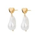 Orecchini a cuore dorato con pendenti di perle barocche su sfondo bianco - Stile a Forma di Cuore (E802)
