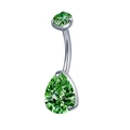 Silver belly button ring featuring circular and pear-shaped green zircon stones - Green