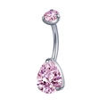 Silver belly button ring featuring pink round and pear-cut cubic zirconia stones - Pink