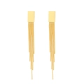 Macro view of 18k gold plated long tassel earrings with sleek rectangular top - Long Tassel Snake Chain Earrings (E990-GO)