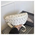 Polka dot large capacity crossbody bag with pleated texture and black bow embroidery - Bowknot Printed Style (JS 9936) / White