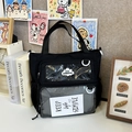 Mochila escolar japonesa de lona negra con ventana transparente de exhibición - Negro