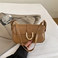 Bolso baguette vintage marrón con hebilla en U dorada y correa ajustable de moda - Marrón