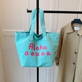 Mint green canvas tote bag with pink Alaha text and large capacity shoulder straps - Green