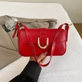 Bolso baguette rojo chic con hebilla de herradura dorada vintage para mujer - Rojo