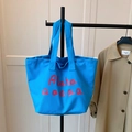 Light blue canvas tote bag with bold pink Aloha typography for casual daily shopping - Blue
