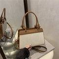 Sac fourre-tout en cuir marron et toile avec poignée nouée sur socle en miroir - Marron/Beige Patchwork