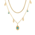 Collana a doppio strato in acciaio inossidabile dorato con catena a serpente e turchese - Collana Turchese a Doppio Strato con Foglia(N2185)