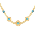 Detalle de cadena de serpiente dorada con piedras turquesas y grabados de sol - Collar de Cadena de Serpiente Turquesa con Diseño de Rayos de Sol(N2182)