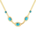 Primer plano de cadena plana dorada con cinco piedras de turquesa marmoleada - Collar de Cadena de Serpiente Turquesa de Cinco Piedras(N2183)