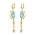 Böhmische vergoldete Evil Eye Ohrringe mit blauen Details und klarem Zirkonia Anhänger - Quaste Evil Eye Lange Hängeohrringe (E1138)