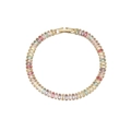 Detail view of gold tennis bracelet with multi-colored baguette-cut gemstones and clasp - Colorful Baguette Zircon Gold Bracelet (B2246)