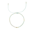 Adjustable woven bead bracelet with mint green and blue stones and gold metal beads - Mint Green Blue Patchwork (B2311-GO-E)