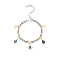 Bracciale occhio portafortuna con ciondoli in zircone blu e perline in tre tonalità - Stile Pendente Catena a Sfere Malocchio (B2319-GO-ST)