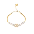 Bracciale a catena piatta a serpente dorata con zircone quadrato e ciondolo a cuore - Catena a Serpente d'Oro con Zirconi Quadrati Pavé (B2318-GO)