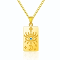 Collana in acciaio dorato con pendente quadrato con occhio di Allah e simboli celestiali - Stile Carta Quadrata Malocchio Astrologia (N2144-GO)