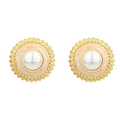 Elegant vintage star-shaped earrings with pearls and marble enamel in gold-tone steel - Vintage Enamel Marble Texture Pearl Studs (E1158-GO)