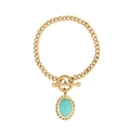 Detailed macro of vintage gold cuban chain with turquoise pendant and OT toggle clasp - Cuban Chain OT Buckle Bracelet Style (B2145-GO-B)
