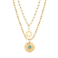 Ensemble de colliers dorés en acier inoxydable avec pendentif turquoise et étoile - Style Chaîne à Billes Double Couche Disque Vague (N2171-GO)