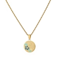 Elegante collana in acciaio inossidabile dorato con ciondolo floreale in smalto blu - Stile Motivo Floreale in Smalto Blu (N2267-GO)
