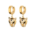 Modische goldene Leoparden-Creolen mit funkelnden Kristallen und schwarzen Emaille-Details - Gold Leopard Ohrringe