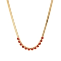 Gouden platte slangenketting met elf ronde rode kristallen strass-steentjes - Slangenketting met rode zirkonia (N2293-GO) / Goud/Rode Zirconia