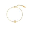 Detail of gold bracelet with round yellow gemstone and shimmering pavé zircon halo - Gold Yellow Stone Bracelet (B2324-GO-Y)
