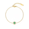 Detailed view of a gold-plated necklace with a green gemstone pendant and lobster clasp - Gold Green Stone Bracelet (B2324-GO-G)