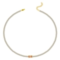 Elegante gouden tennisketting met witte zirkoon en oranje rechthoekige edelsteen - Rechthoekige Oranje Roze Edelsteen Stijl (N2054-GO-RO)