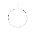 Detail of beaded necklace with tricolor stones and golden metal lobster clasp - Black White Brown Color Block Style (N2384-GO-W)