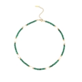 Minimalist beaded necklace with green textured beads and gold-plated steel chain - Green Textured White Carved Style (N2339-GO-G)