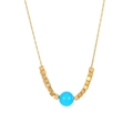Detailed view of titanium steel beaded necklace with gold cubes and blue center bead - Bright Blue (N2484-GO-B)