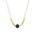 Gold beaded titanium steel necklace featuring geometric cubes and a black sphere pendant - Black (N2484-GO-BL)