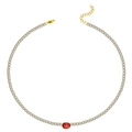 Elegante gouden ketting met fonkelende zirkonia en een rode ovale edelsteen hanger - Ovale Rode Edelsteen Stijl (N2055-GO-RO)