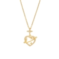 Detail of gold-plated hollow heart pendant with planet ring and sparkling zircon stones - Planet Heart Style (N2488) / Gold