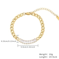 Vergoldetes Gliederkettenarmband mit rechteckigen Zirkonia-Einlagen und Verlängerungskette - Baguette-Schliff Strass Stil / Goldener Stil (B2401-GO)