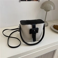 Bolso saco retro bicolor en tela crema y cuero negro con correa ajustable para mujer - Negro Patchwork