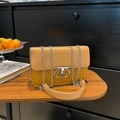 Borsa a tracolla alla moda in tessuto beige e giallo con chiusura in metallo argentato - Marrone