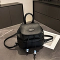 Mini black backpack in retro style with contrasting bead drawstring and top handle - Black