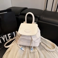 Mini cream-white PU leather backpack with drawstring closure and contrasting blue beads - White