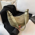 Olive green crescent shoulder bag in pleated nylon fabric with adjustable strap - Green