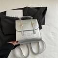 Silver PU leather mini backpack with cartoon bears and metallic cylindrical buckle detail - Without Pendant / Silver