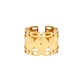 Adjustable golden stainless steel open ring with sun medallion and hollow chain design - Sun Medal Hollow Chain Style (R635-GO)