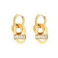 Dettaglio degli orecchini ovali intrecciati placcati oro con pietre di zircone - Stile Zirconia a Fila Intersecata Geometrica (E1057-GO)
