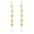 Elegant gold stainless steel dangling earrings featuring hollow leaf tassels on white base - Long Hollow Fan Tassel Style (E1051)