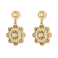 Detail of gold hollow mandala earrings with octagonal star pendant and rhinestones - Mandala Flower Hollow Style (E1071)